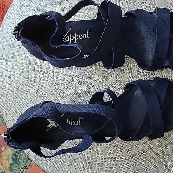 Navy blue suede strappy heels with zipper back, size 9 - Picture 8 of 14